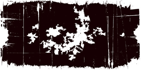 Abstract grunge floral vector background with black ink splash paint texture and a grungy nature silhouette design featuring a plant branch border frame © MOHAMMADELIUS