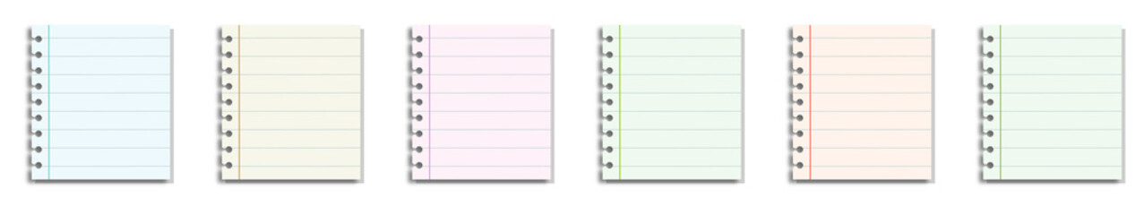 Pastel spiral notebook paper set design. lined memo pad collection. soft color stationery pages illustration. vector illustration © Monu