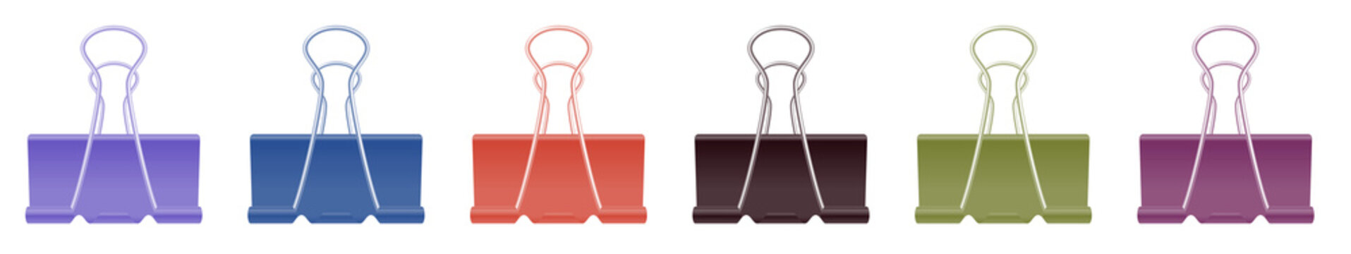 Binder clip icon set design. colorful paper clamp collection. office stationery document holder illustration. vector illustration