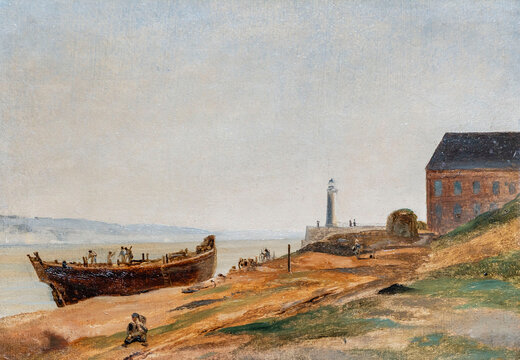 Corot (Jean-B. C. Corot), Honfleur, Boat under Construction, 1822-23, oil paper mounted on canvas, Palace of the Normans (Palazzo dei Normanni), Palermo, Sicily, Italy, Europe