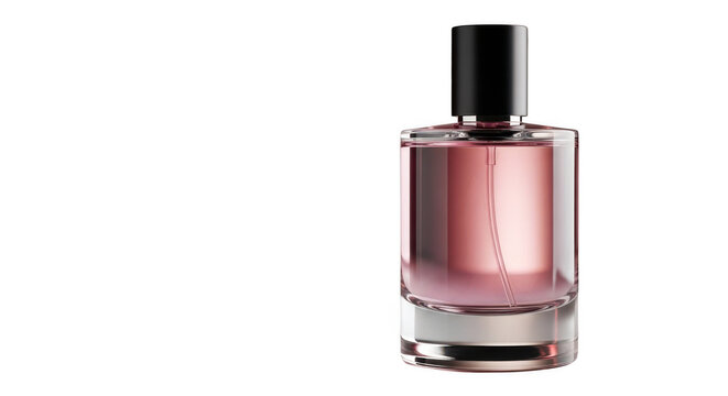 Pink perfume bottle with black cap