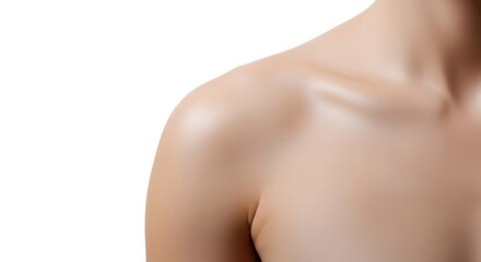 Naklejka premium Closeup of a womans bare shoulder and chest isolated on white background