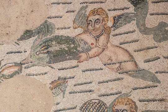 stay with fishing activities, Roman Villa of Casale, Piazza Armerina, Sicily, Italy, Europe