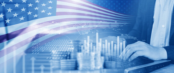 Stock market business and exchange financial growth graph. Business chart data graph diagram US, business trading graph investment growth, global trend arrow up and down. not ai