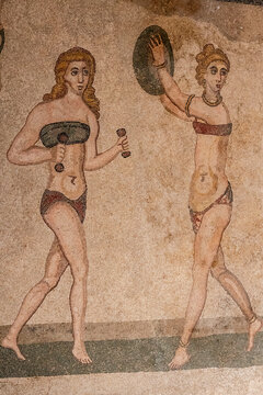 &ldquo;Hall of the Ten Girls&rdquo; , Roman Villa of Casale, Piazza Armerina, Sicily, Italy, Europe