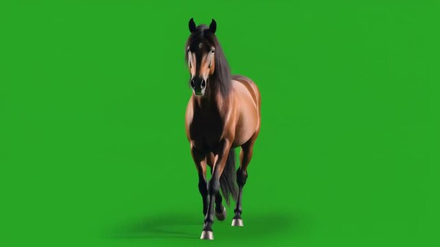 Horse Advancing Steadily on Green Screen for Compositing in Animal and Wildlife Projects