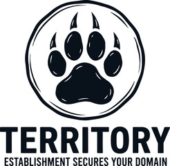 Fototapeta premium A bold and striking circular logo featuring a detailed bear paw print with the word TERRITORY prominently displayed below, signifying domain and security
