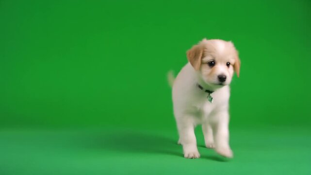 Puppy Advertising a Playful Golden Retriever Puppy Wags Tail on Green Screen