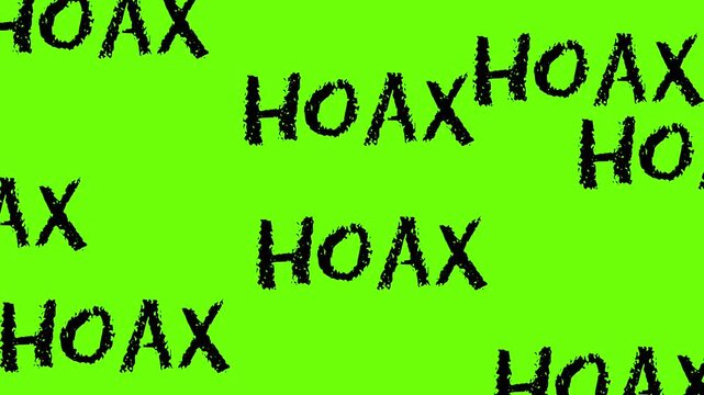 Repetitive Hoax Text Pattern on Bright Green Background.