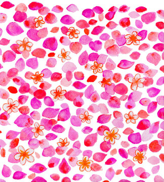 花びら舞う春の背景素材 水彩風 PNG透過イラスト/Watercolor Cherry Blossom Petals Spring Background PNG Transparent