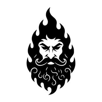 Bearded man head mascot vector with blazing fire hair