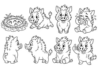 Obraz premium Cute Hedgehog Character Set Black and White Line Art, Funny Woodland Animal Poses for Coloring Page, Sticker, Mascot and Kids Design
