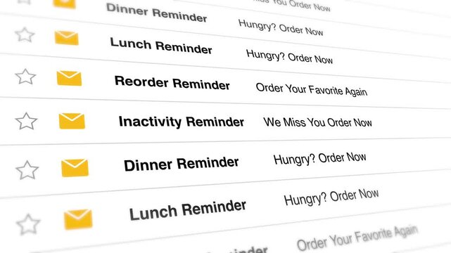 A video shows a close-up of a computer screen displaying a list of reminders on a digital calendar with yellow folder icons and grey star icons on a white background