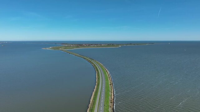 Aerial view on the dyke and island Marken in the Netherlands