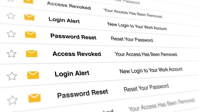 A video shows a close-up view of a computer screen displaying various login alert messages and password reset notifications in a cybersecurity context.