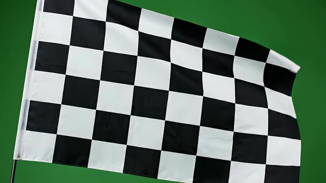 A checkered racing flag waves gently against a vibrant green background, symbolizing victory and the culmination of a competitive event.
