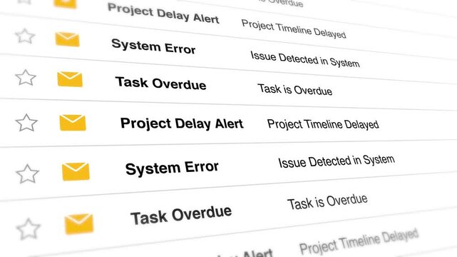 A video shows a computer screen displaying various system error messages and project delay alerts on a task management interface