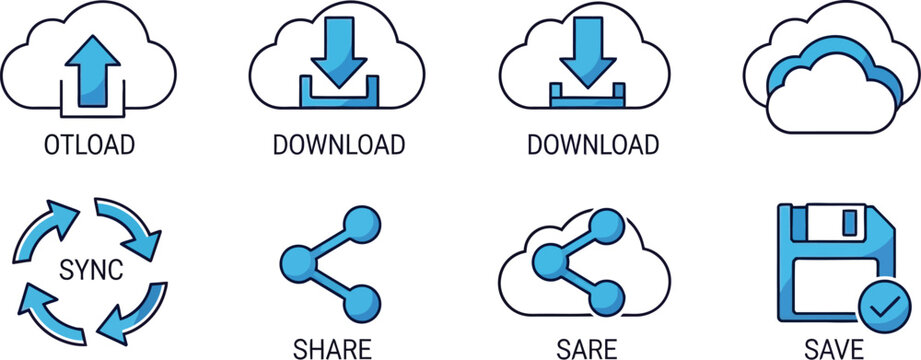 Cloud computing symbols represent data transfer.