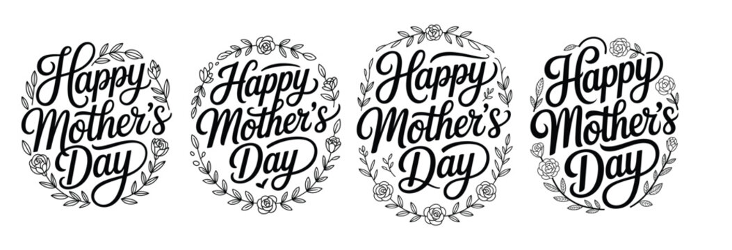 Set of four floral Happy Mother's Day calligraphy greeting card designs