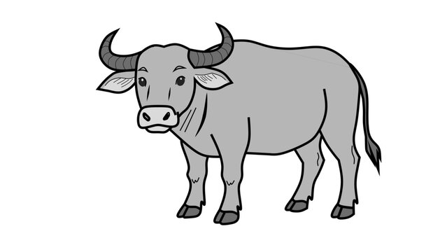 Buffalo Standing Side View White Background Vector