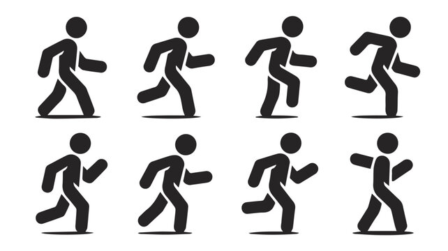 Running Man Animation: An animated sequence of a stick figure in dynamic motion, capturing the essence of running. Each frame showcases the fluidity of movement