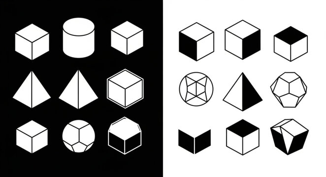 Geometric Shapes Collection Isolated on Black and White Backgrounds.