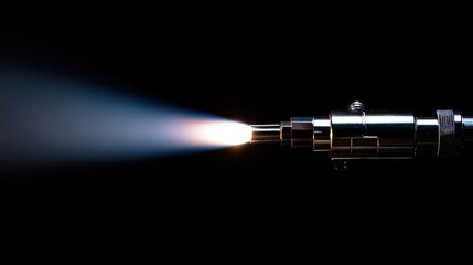 Fototapeta premium torch. A silver welding torch emitting a bright flame on a dark background. safety posters, maintenance manuals, designed for precision metalworking and fabrication facilities, improves efficiency.