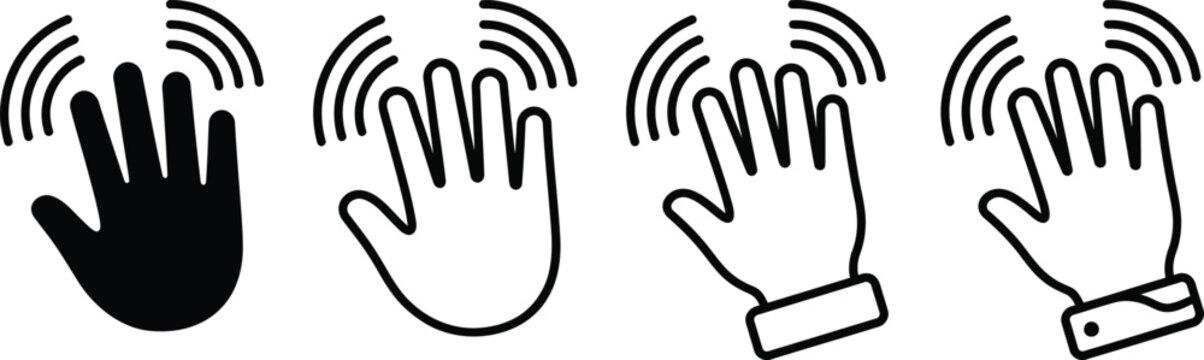 Four hand icons with signal waves isolated on white background, Vector