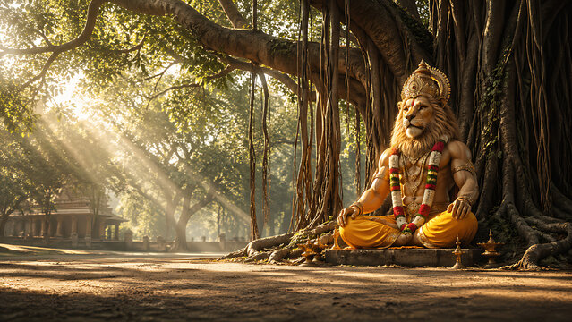 High Quality Editorial Use Narsimha Jayanti Janmastami Janmastav Janamdin Narasimha Avatar भक्त Prahlad Devotional Scene Hindu Festival Art