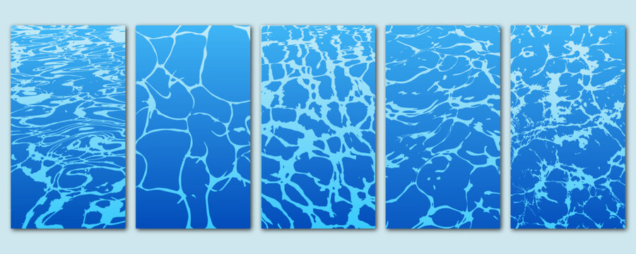 Abstract blue sea wave water surface texture background set with organic fluid patterns