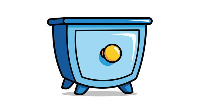 Cartoon blue nightstand with yellow knob, isolated on white background