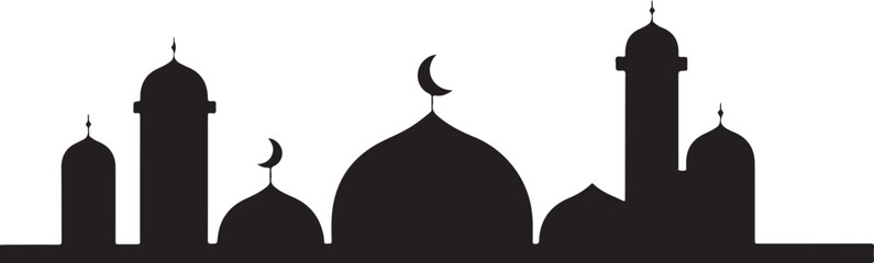 Vector graphic illustration of mosque silhouettes with domes and minarets © PNG store