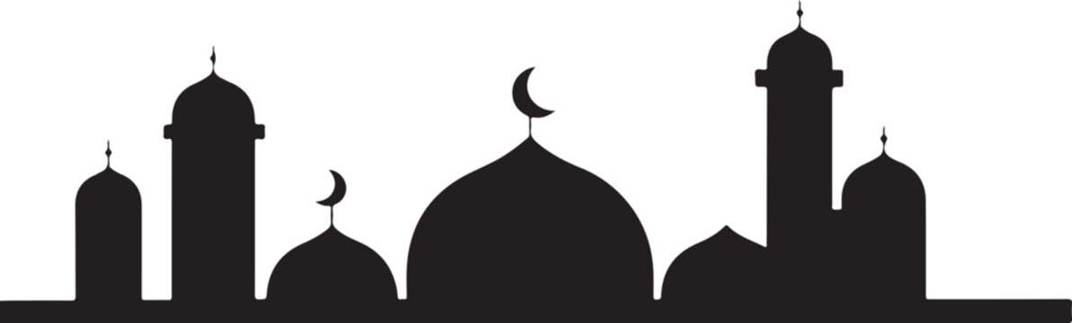 Vector graphic illustration of mosque silhouettes with domes and minarets