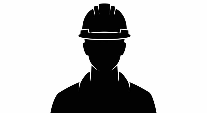 Black silhouette construction worker, hard hat icon, laborer symbol, worker avatar May day, EPS
