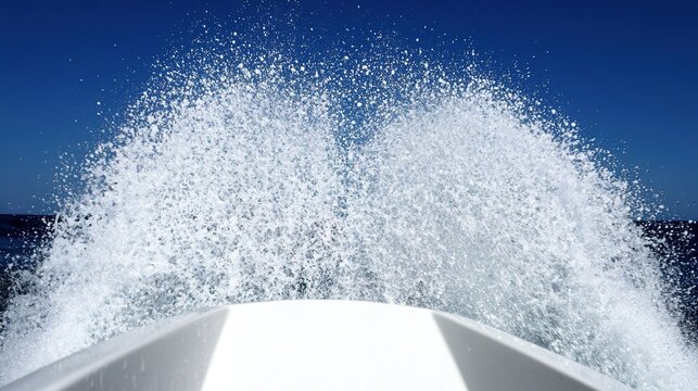 hydroplane. Bow of a speedboat planing high above water, creating spray. mobility guides, transit brochures, logistics one-pagers, designed for transport & logistics marketing, used by researchers.