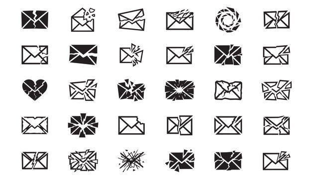Set of stylized torn paper envelope icons with cross and heart shapes for design projects.