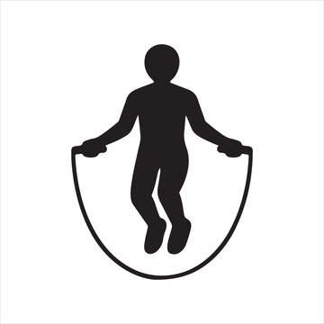 Person jumping rope in motion during exercise Vector Silhouette Isolated on white background