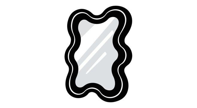 Abstract wavy mirror with black frame, isolated on white background