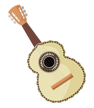 Mexican Guitarron Flat Illustration Isolated on White Background Traditional Mariachi Acoustic Bass Guitar Vector