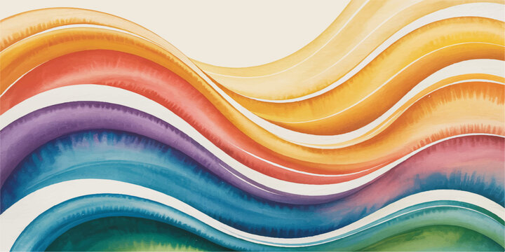 An abstract colorful background featuring a flow of vibrant rainbow waves and curved vector lines creates a stylish artistic wallpaper design with orange and green light elements for a modern web bann