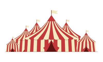 Fototapeta premium Red and White Striped Circus Tents Isolated on White Background
