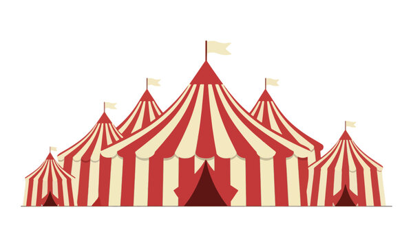 Red and White Striped Circus Tents Isolated on White Background