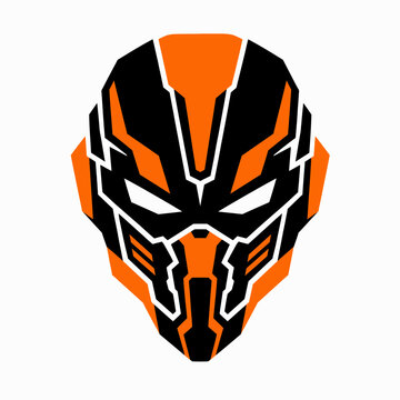 Cyber mask logo, aggressive mech face mask, angular jawline, strong contrast, bold silhouette, flat illustration