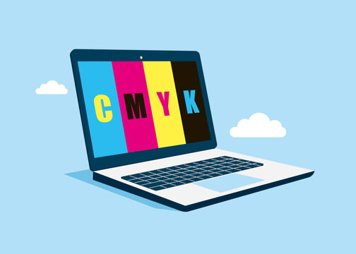 CMYK colors on a laptop screen. Color palette. Flat vector illustration