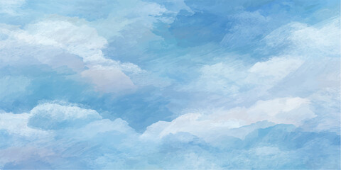 Fototapeta premium Whispy cloudscape, painted with soft brushstrokes in hues of blue and white, invokes a sense of serenity and vastness. A sky painted with abstract watercolor.