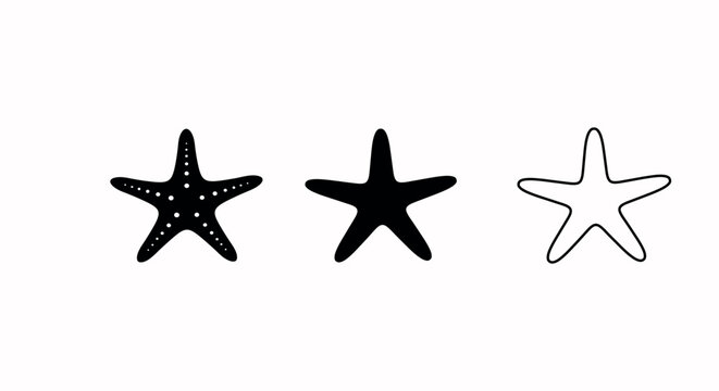 Black starfish illustrations with different designs on white background