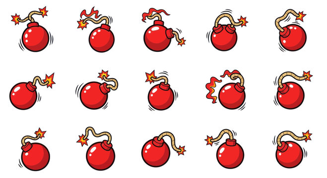 Exploding Bomb Icons Set: Danger, Action, and Warning Symbols