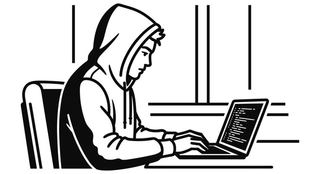 Teenager Coding on Laptop