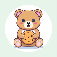 Obraz premium Cute cartoon bear holding a cookie