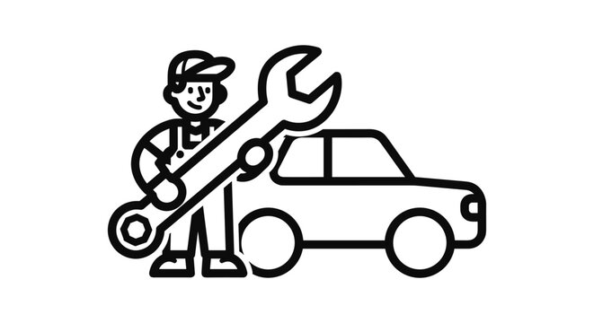 Car Mechanic With Wrench Icon